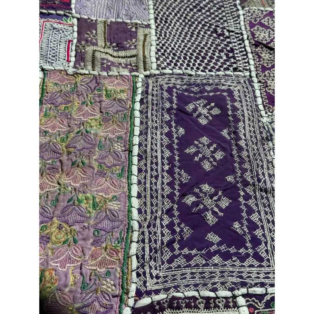 VTG Handmade Indian Patchwork Wall Hanging Rug Mirror Work Embroidered Textile